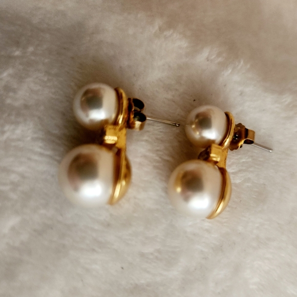 Melissa Lovy Carrie Earrings Pearl and Crystal Stud 18K Gold Plated Classic - Picture 7 of 8